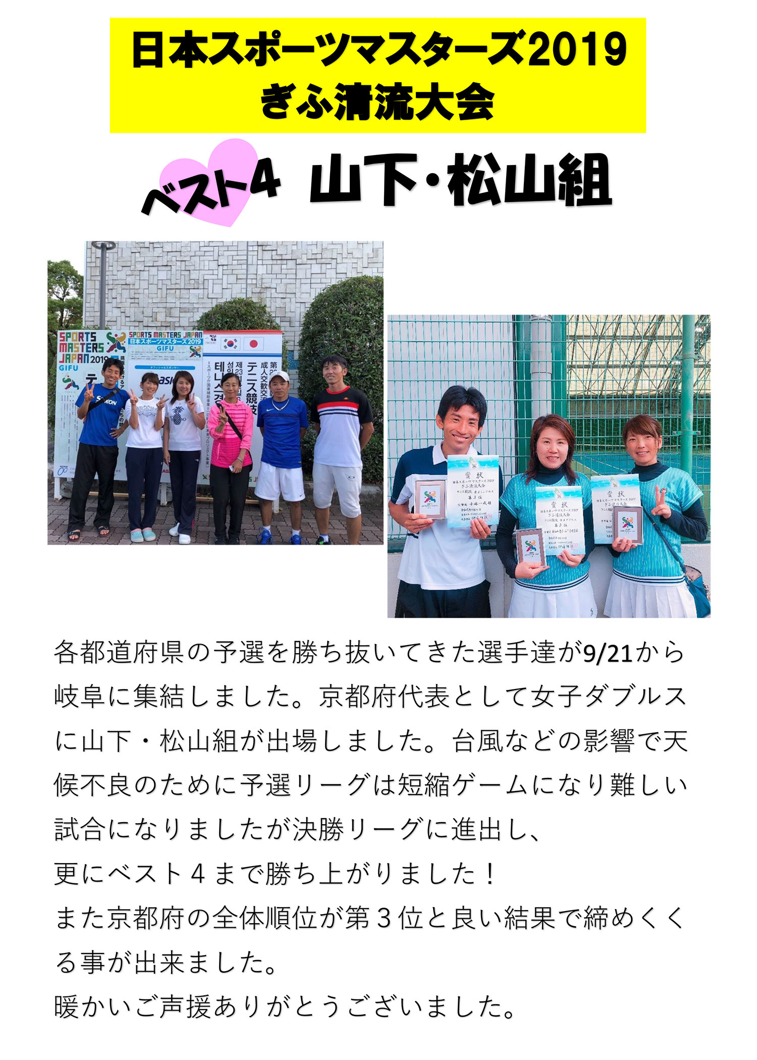 日本スポーツマスターズ 2019　ぎふ清流大会　ベスト4